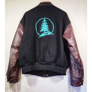 Best Cap Sportswear Vintage Varsity Jacket Wool Leather Burgundy Black Mens